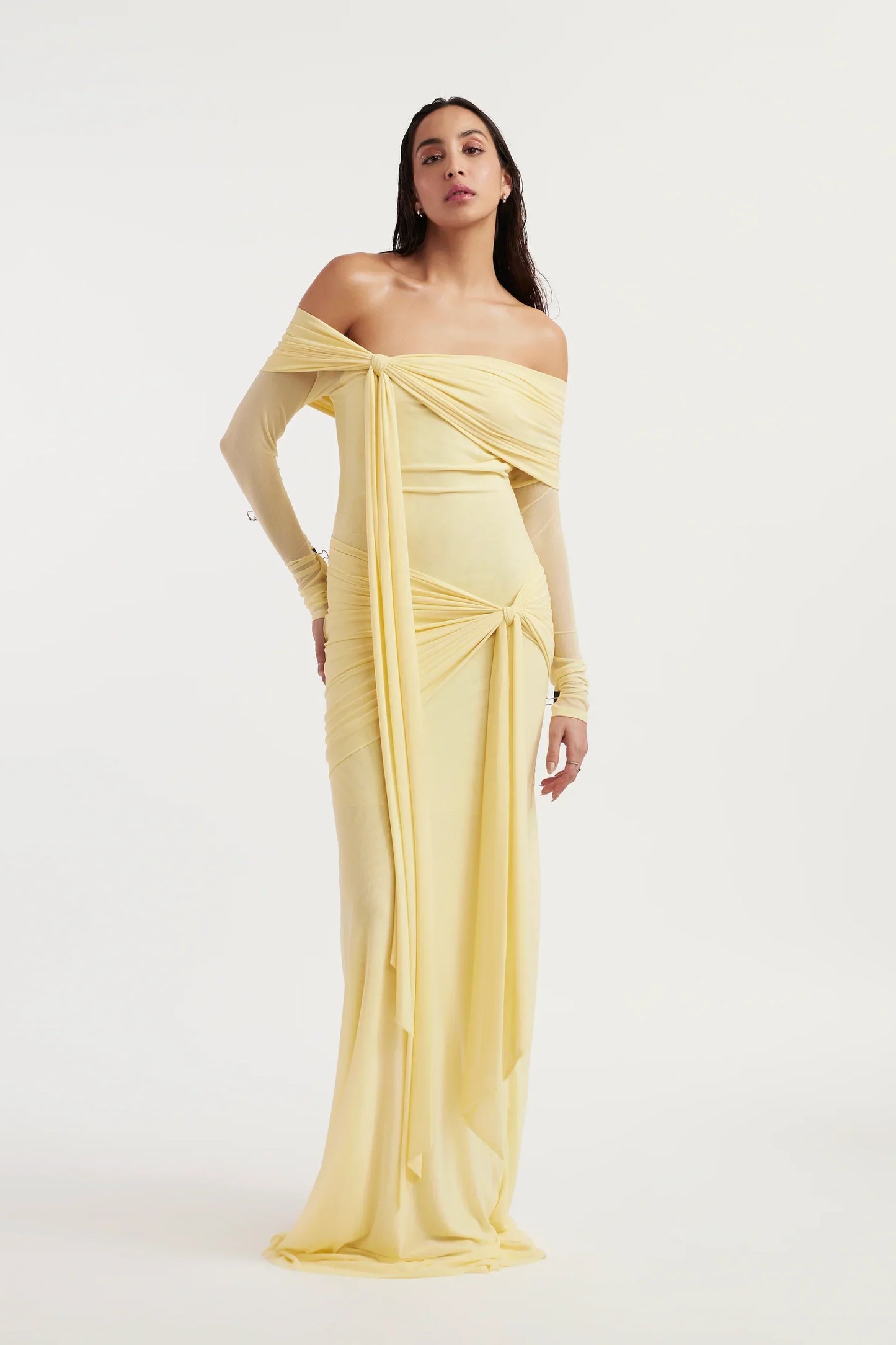 Helena | Women's Mesh Illusion Drape Maxi Dress