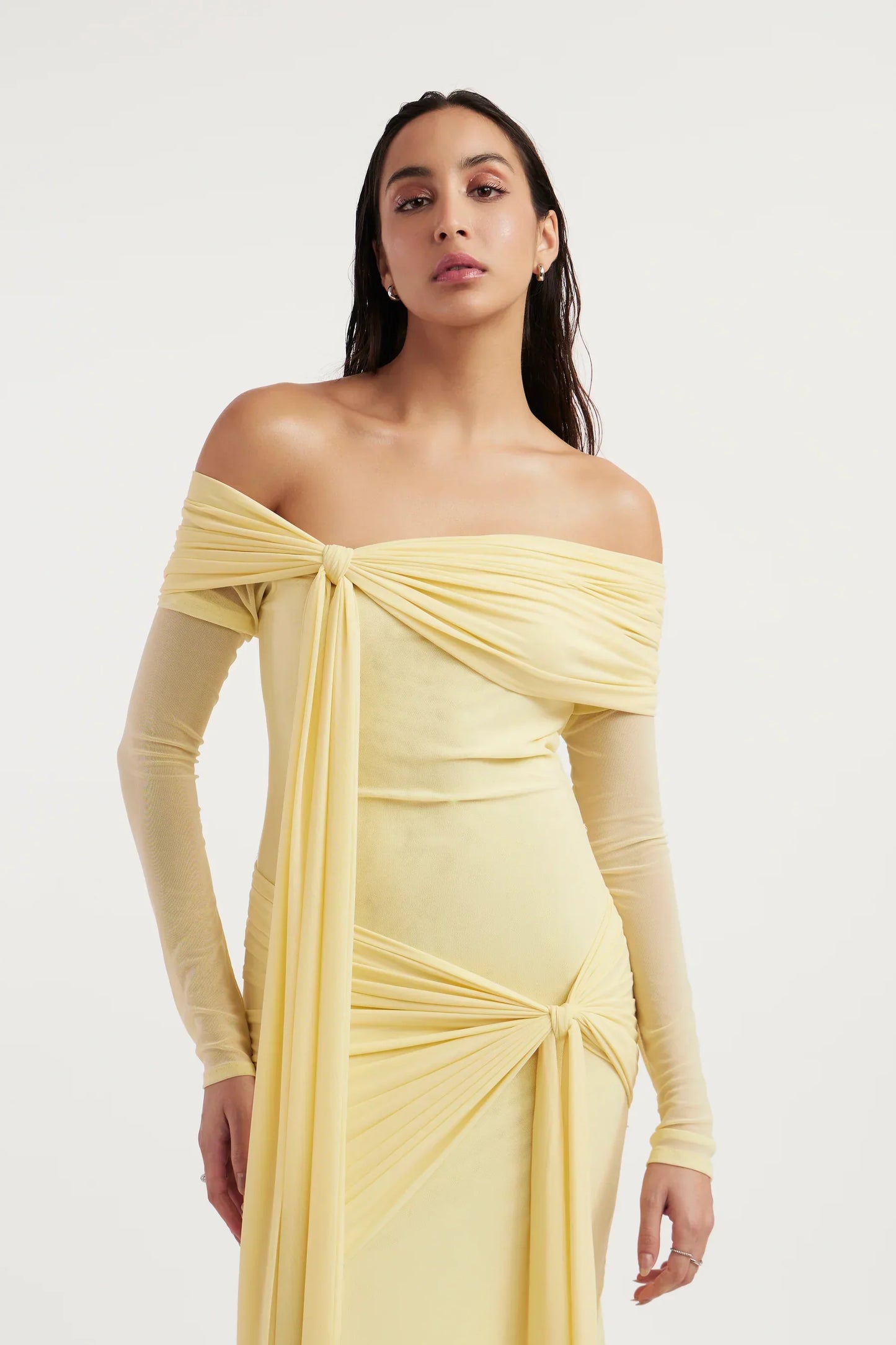 Helena | Women's Mesh Illusion Drape Maxi Dress