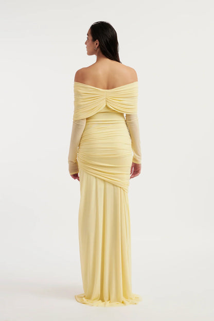 Helena | Women's Mesh Illusion Drape Maxi Dress