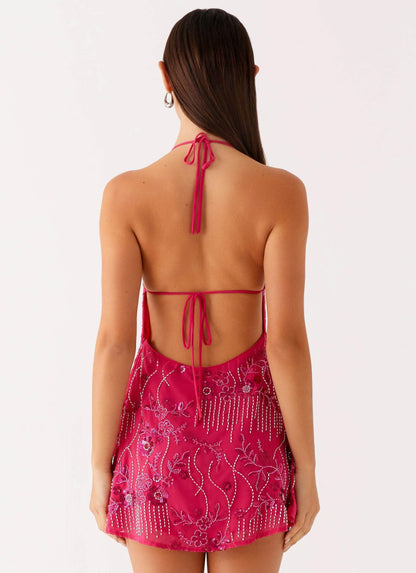 Bianca | Women's Open Back Hand-Embellished Floral Sequin Mini Dress