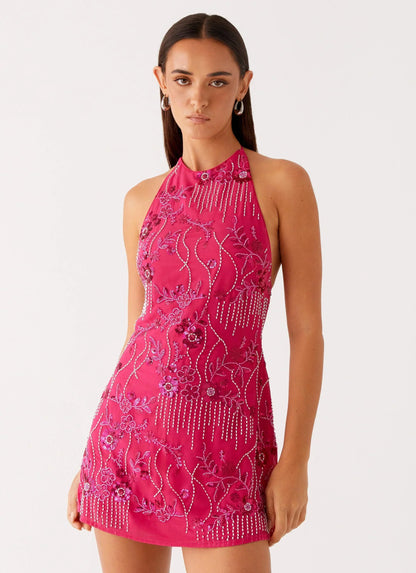 Bianca | Women's Open Back Hand-Embellished Floral Sequin Mini Dress