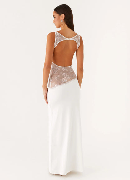 Lucinda | Women's Open-Back Lace-Panel Maxi Dress