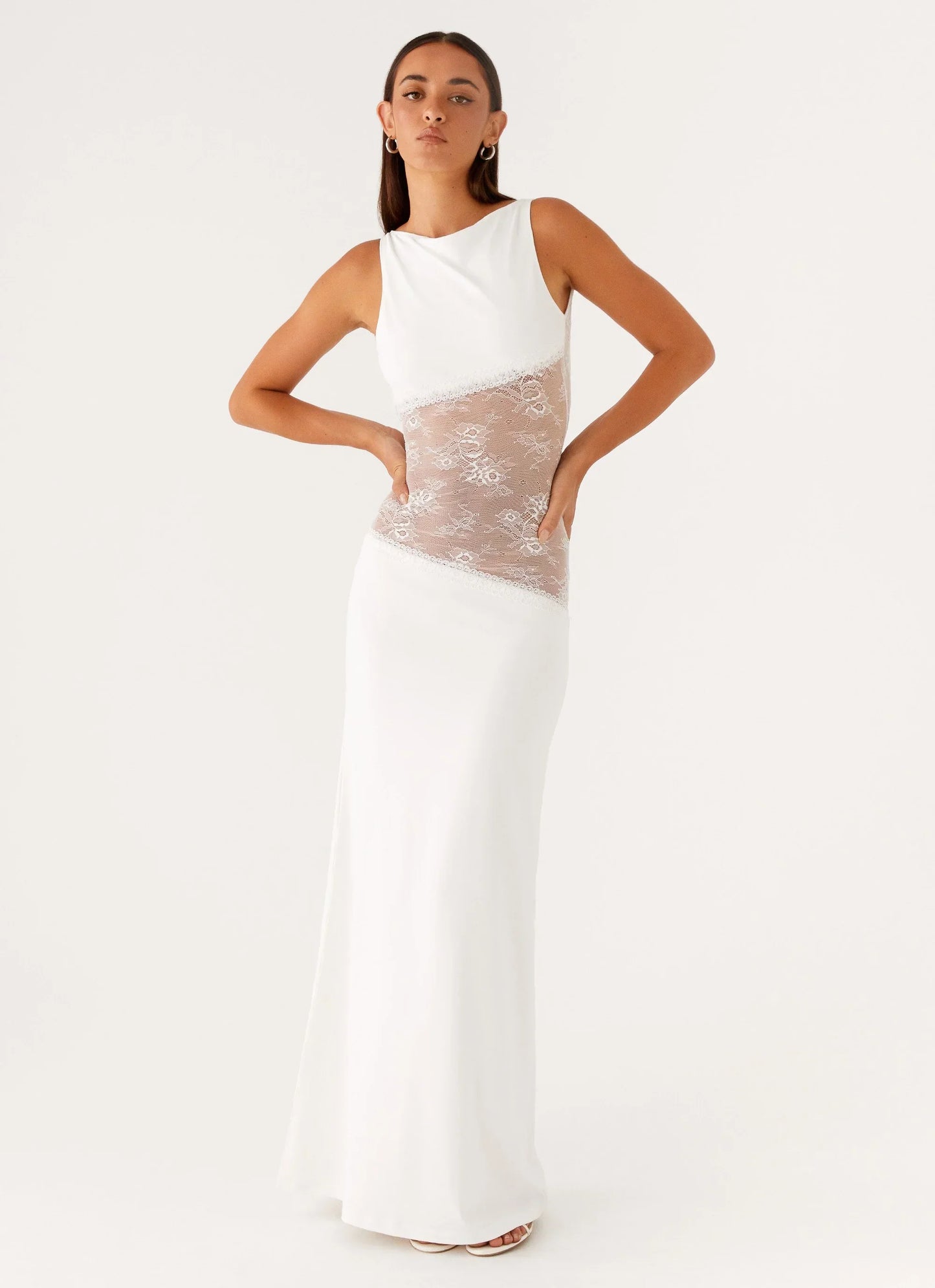 Lucinda | Women's Open-Back Lace-Panel Maxi Dress