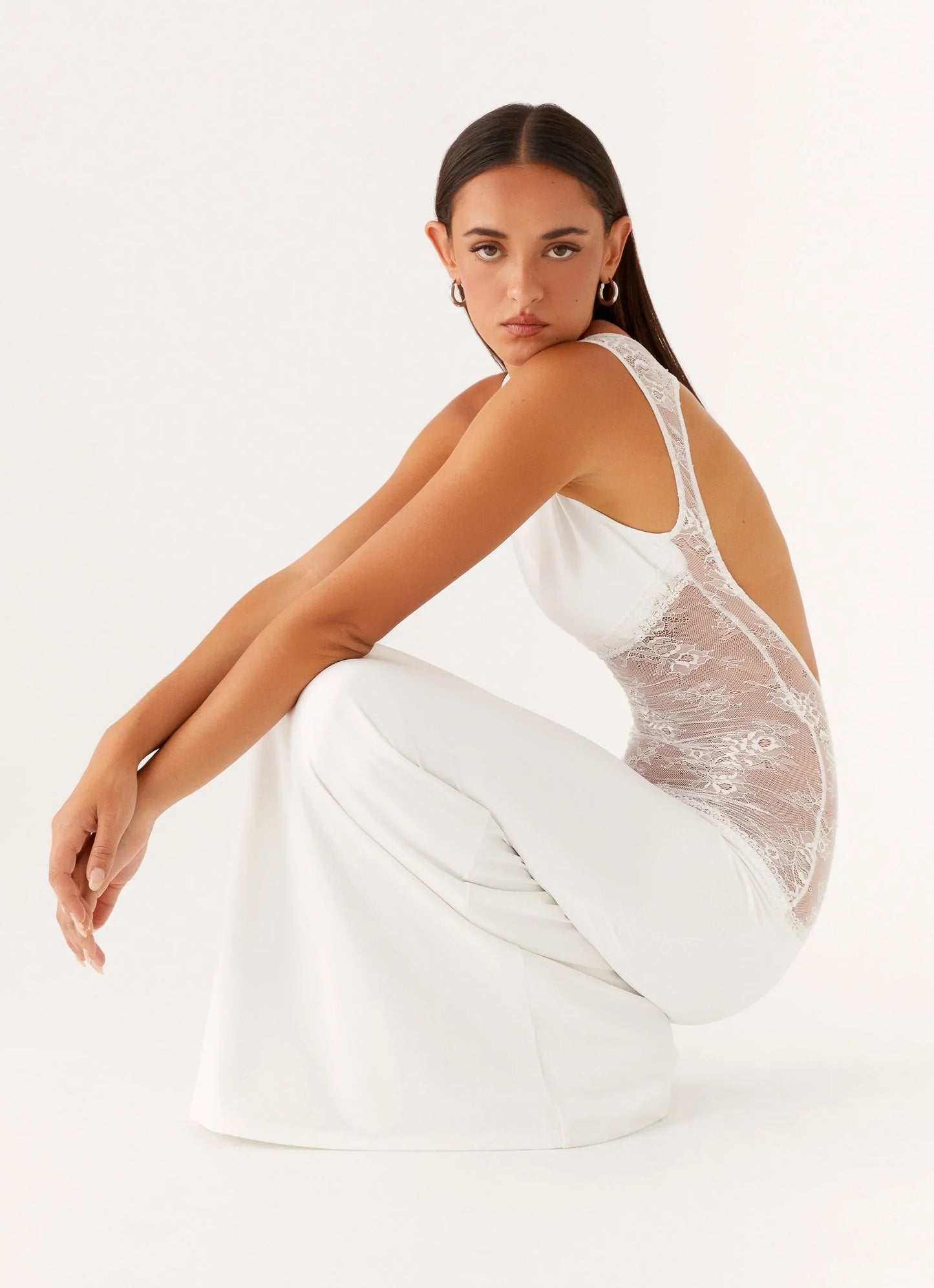 Lucinda | Women's Open-Back Lace-Panel Maxi Dress