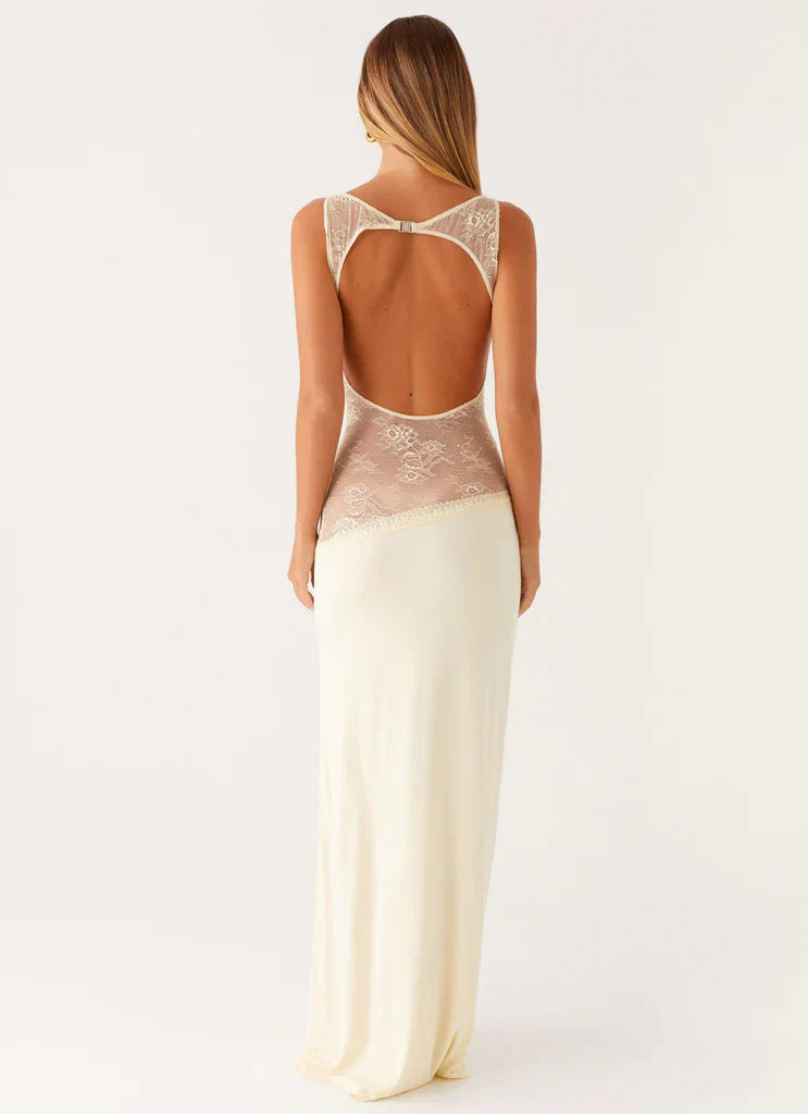 Lucinda | Women's Open-Back Lace-Panel Maxi Dress