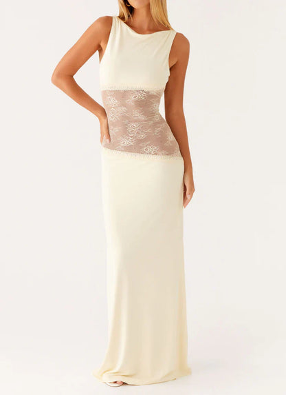 Lucinda | Women's Open-Back Lace-Panel Maxi Dress