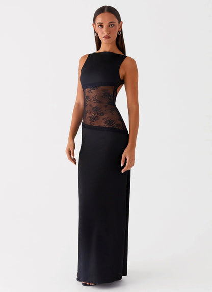 Lucinda | Women's Open-Back Lace-Panel Maxi Dress