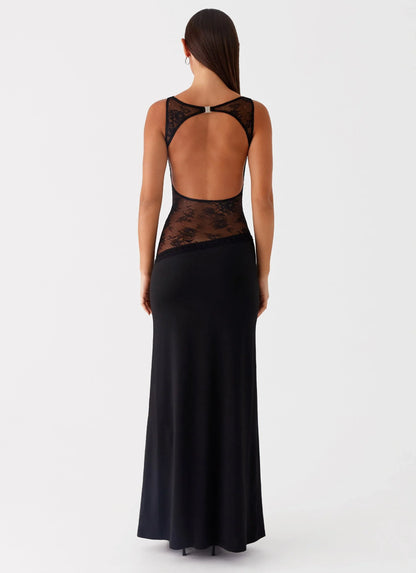 Lucinda | Women's Open-Back Lace-Panel Maxi Dress
