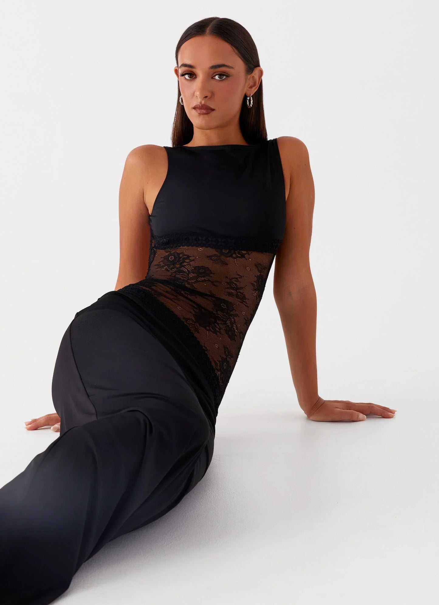 Lucinda | Women's Open-Back Lace-Panel Maxi Dress