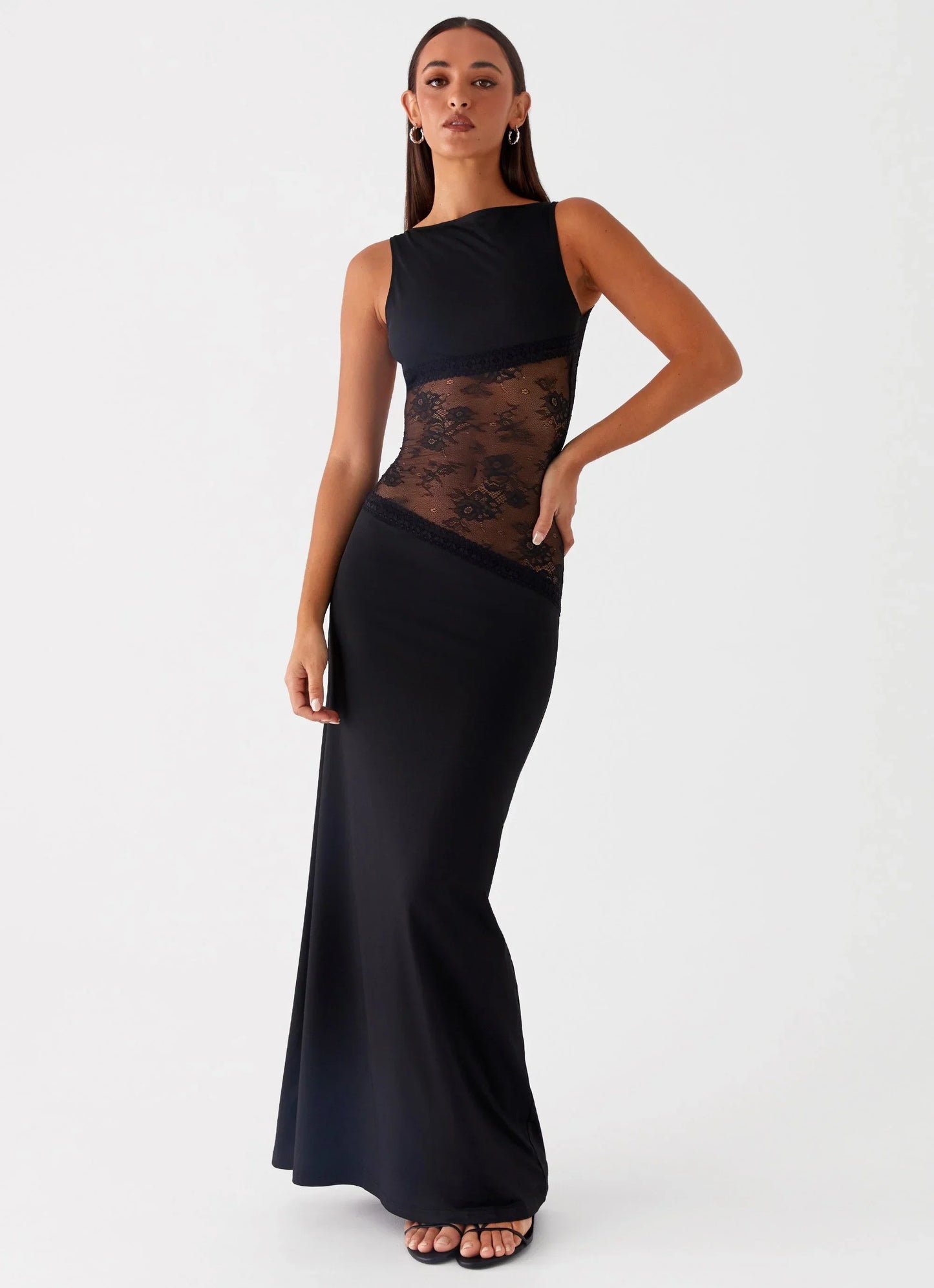 Lucinda | Women's Open-Back Lace-Panel Maxi Dress
