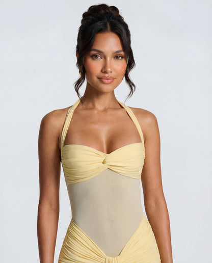 Rosabella | Women's Sun-Glow Ruched Halter Maxi Dress
