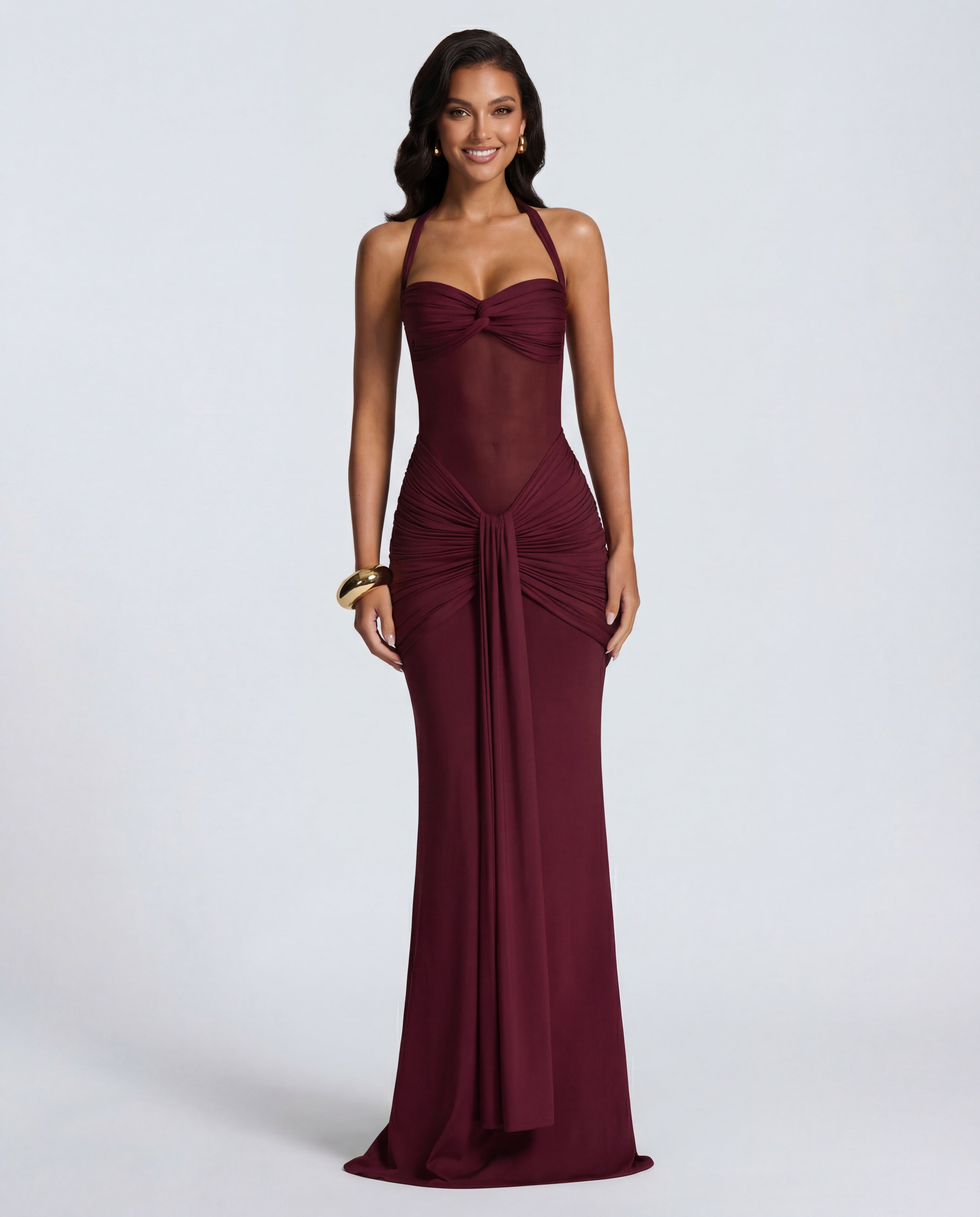 Rosabella | Women's Sun-Glow Ruched Halter Maxi Dress