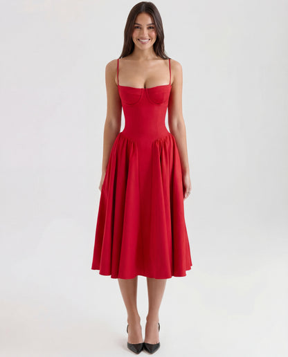 Amaria | Women's Underwired Sweetheart Structured Twill Corset Midi Dress
