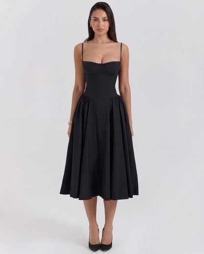 Amaria | Women's Underwired Sweetheart Structured Twill Corset Midi Dress