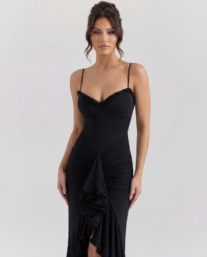 Mona | Women's Sweetheart Ruched Cascading Ruffle Maxi Dress