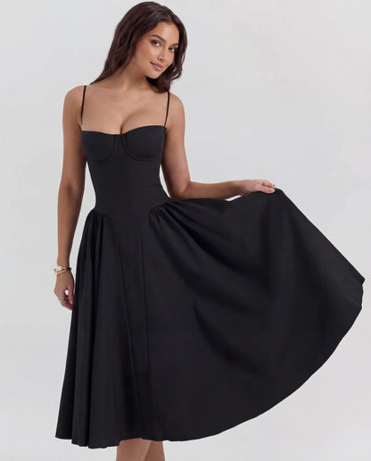 Amaria | Women's Underwired Sweetheart Structured Twill Corset Midi Dress