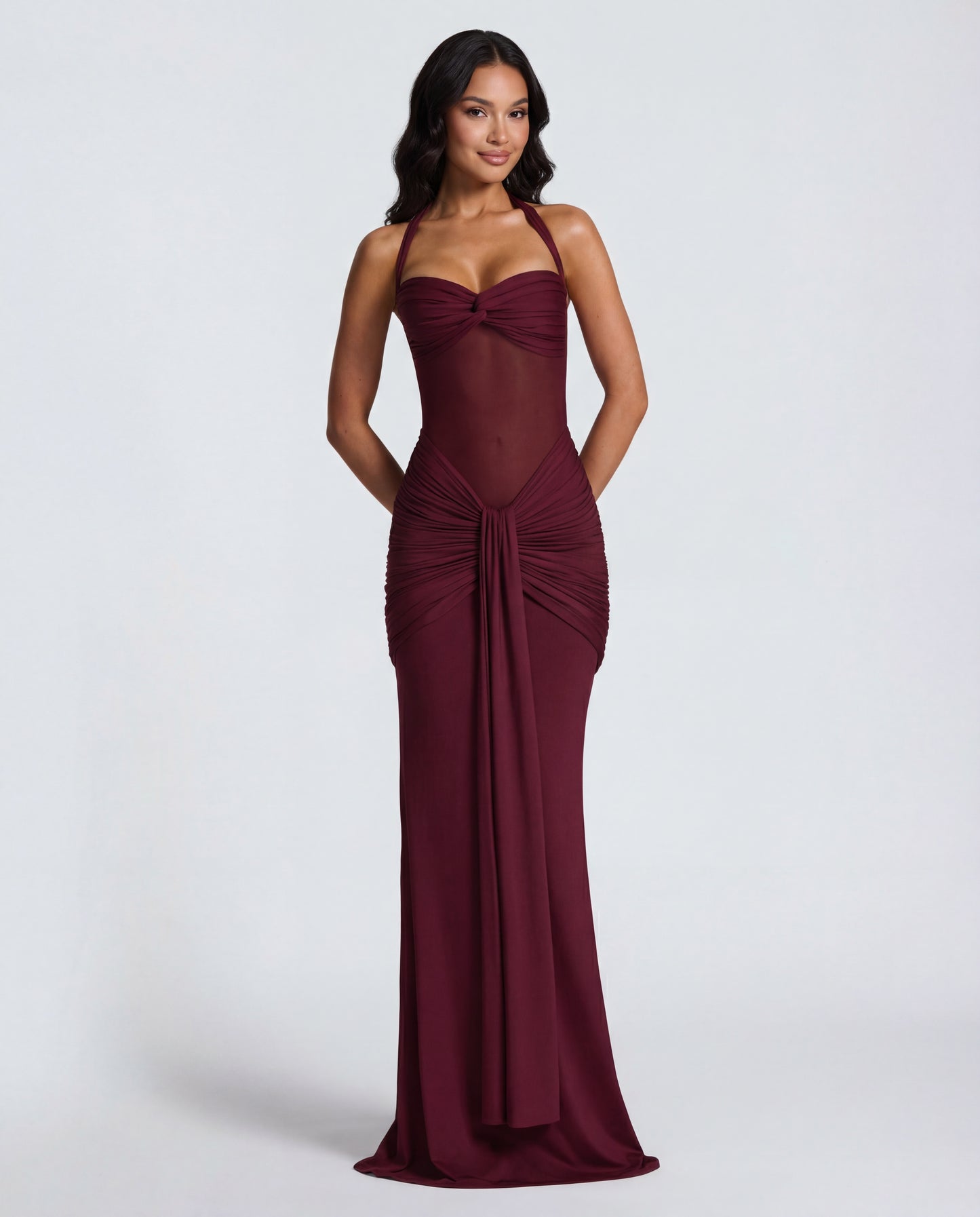 Rosabella | Women's Sun-Glow Ruched Halter Maxi Dress