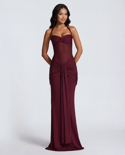 Rosabella | Women's Sun-Glow Ruched Halter Maxi Dress