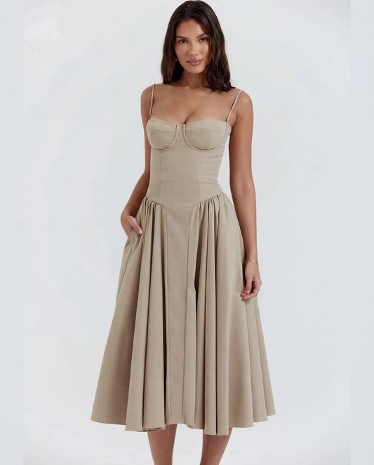 Amaria | Women's Underwired Sweetheart Structured Twill Corset Midi Dress