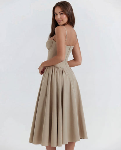 Amaria | Women's Underwired Sweetheart Structured Twill Corset Midi Dress