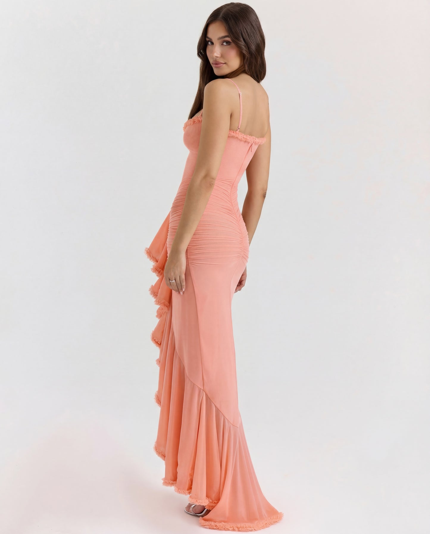 Mona | Women's Sweetheart Ruched Cascading Ruffle Maxi Dress