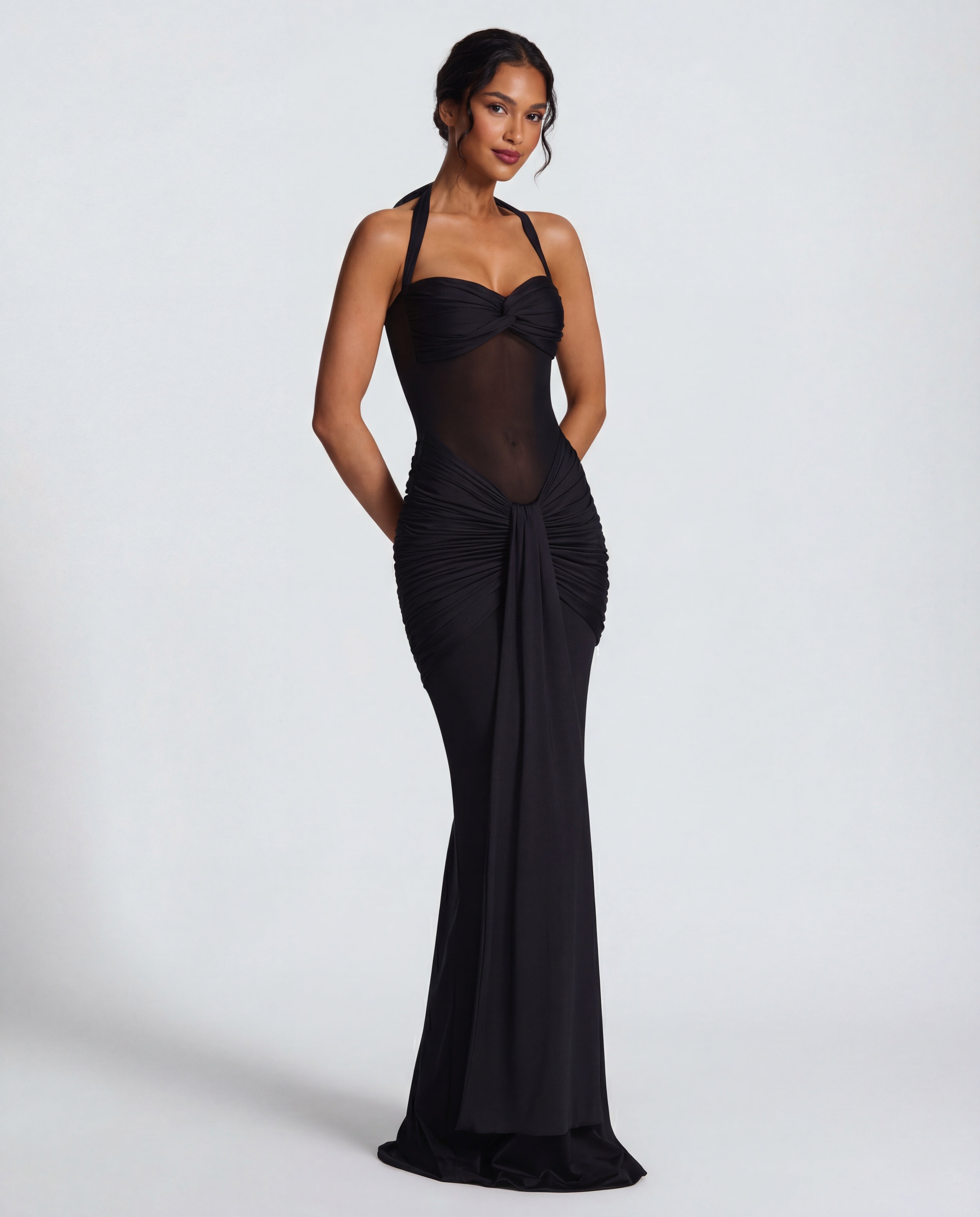 Rosabella | Women's Sun-Glow Ruched Halter Maxi Dress