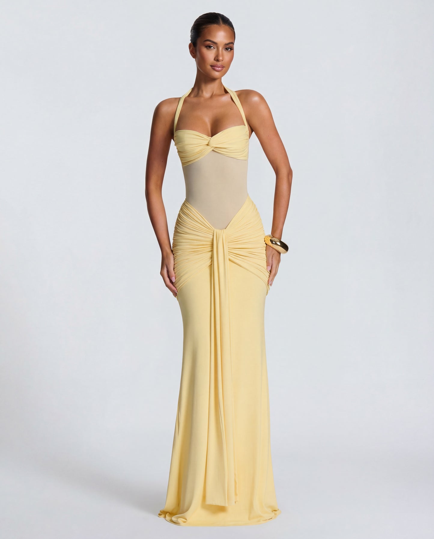 Rosabella | Women's Sun-Glow Ruched Halter Maxi Dress