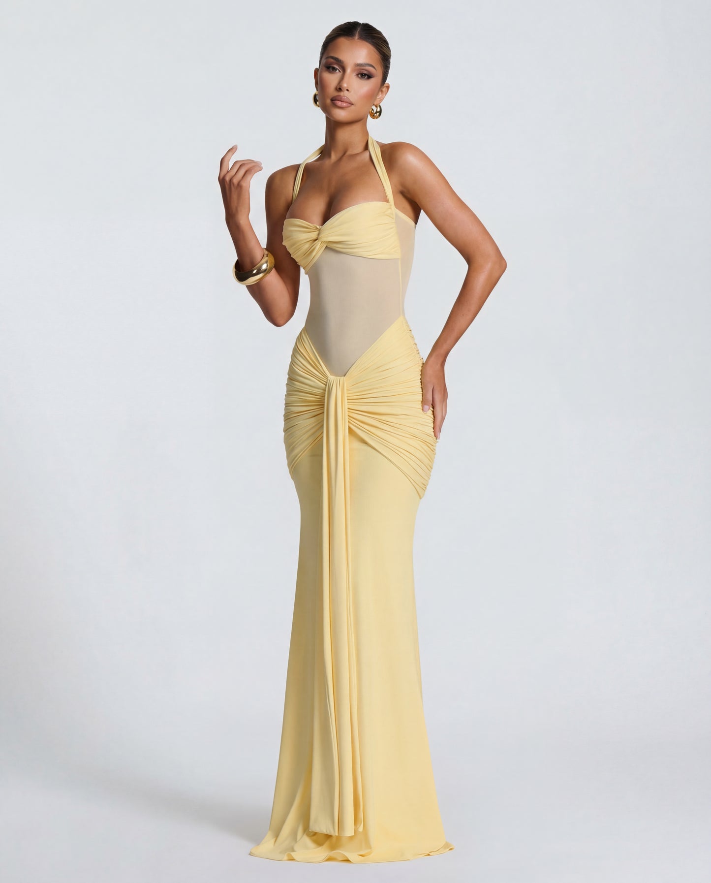 Rosabella | Women's Sun-Glow Ruched Halter Maxi Dress