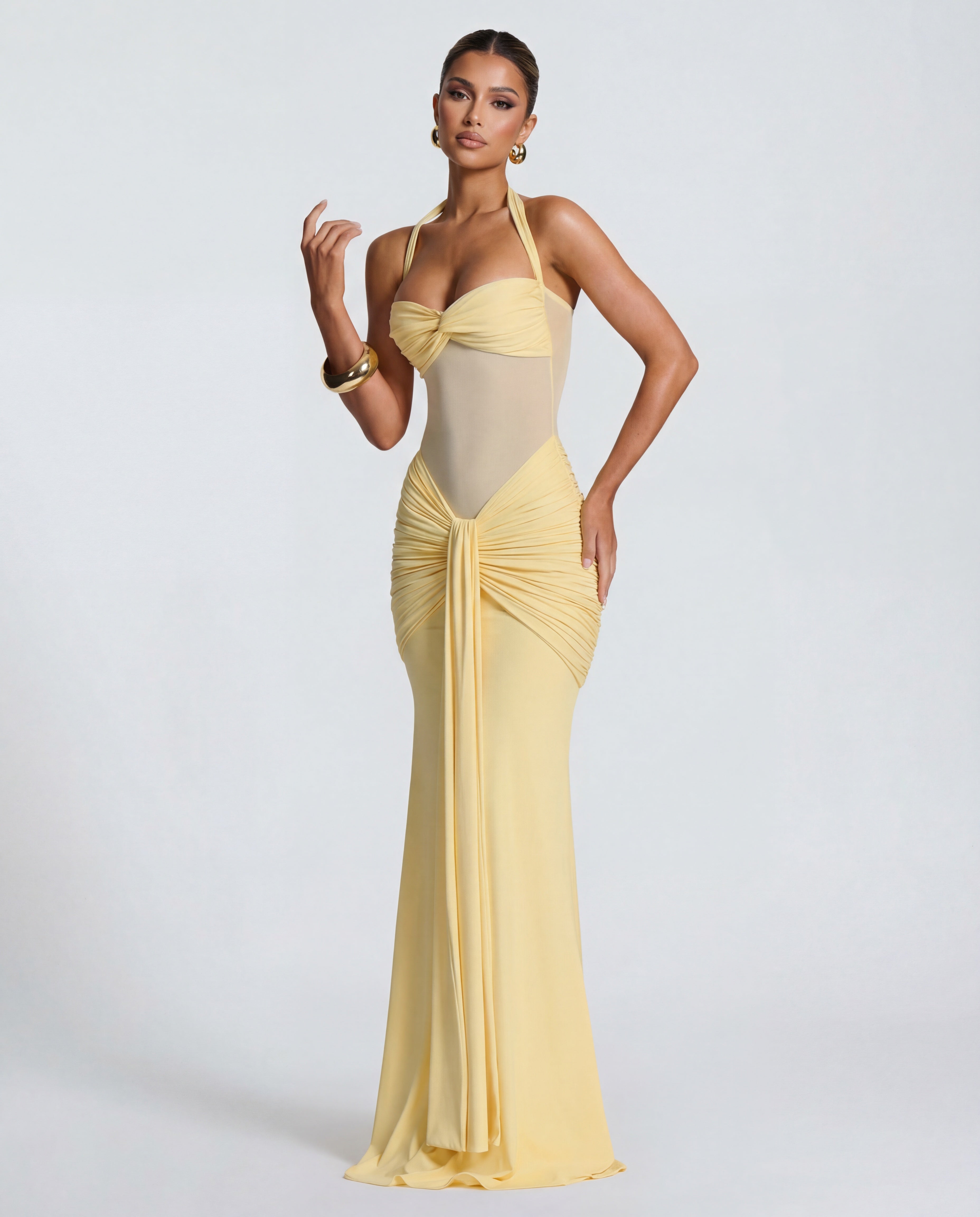 Rosabella | Women's Sun-Glow Ruched Halter Maxi Dress