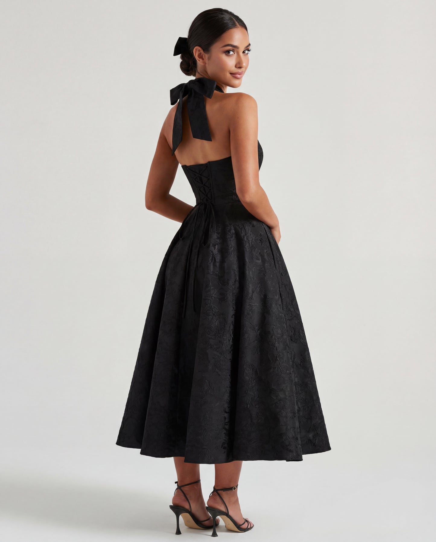 Evelyn | Women's Halterneck Jacquard Midi Dress
