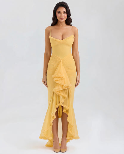 Mona | Women's Sweetheart Ruched Cascading Ruffle Maxi Dress