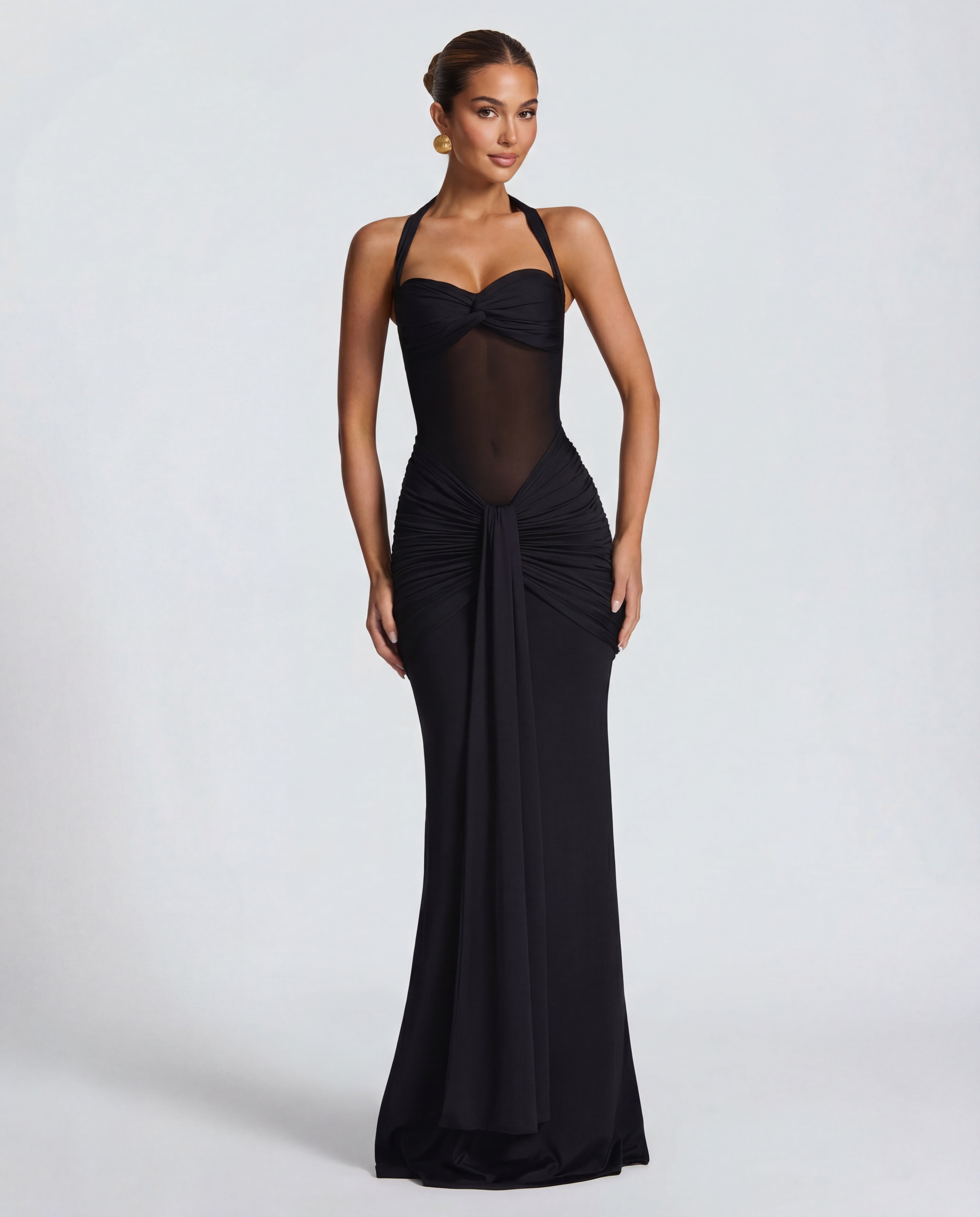 Rosabella | Women's Sun-Glow Ruched Halter Maxi Dress