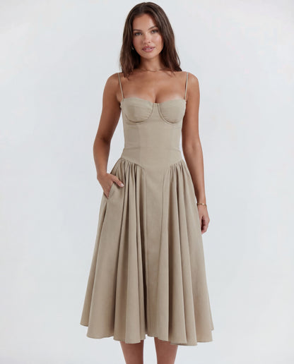 Amaria | Women's Underwired Sweetheart Structured Twill Corset Midi Dress