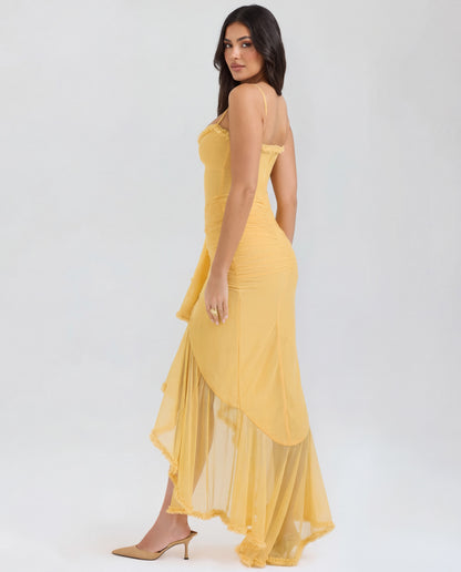 Mona | Women's Sweetheart Ruched Cascading Ruffle Maxi Dress