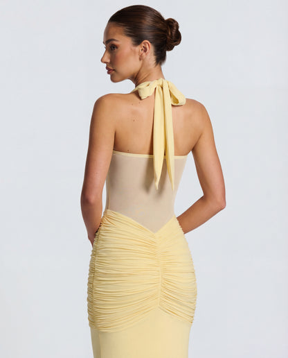 Rosabella | Women's Sun-Glow Ruched Halter Maxi Dress