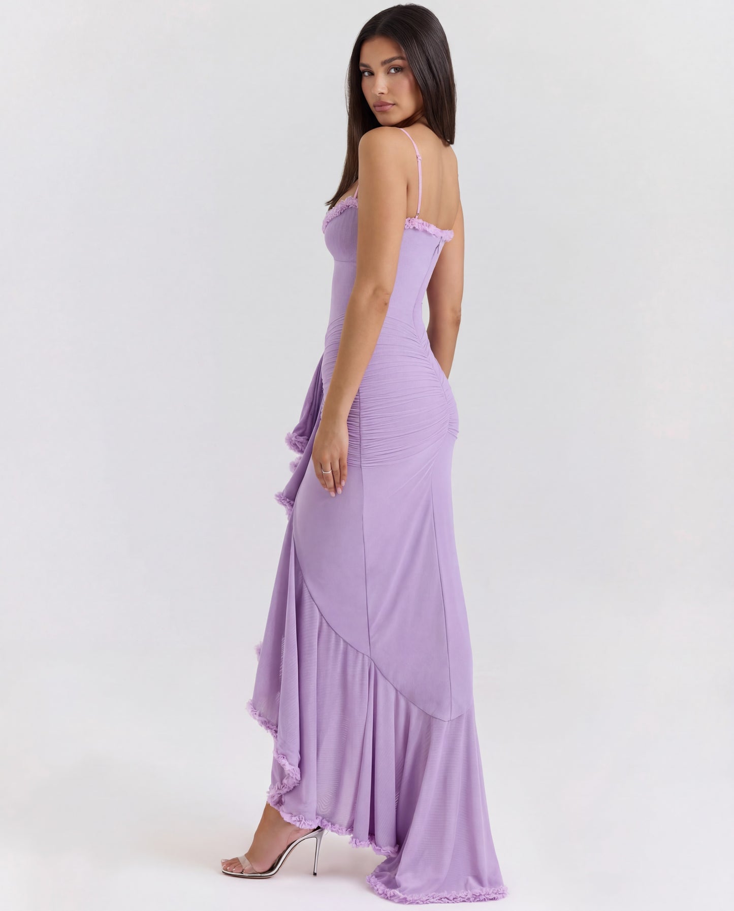 Mona | Women's Sweetheart Ruched Cascading Ruffle Maxi Dress