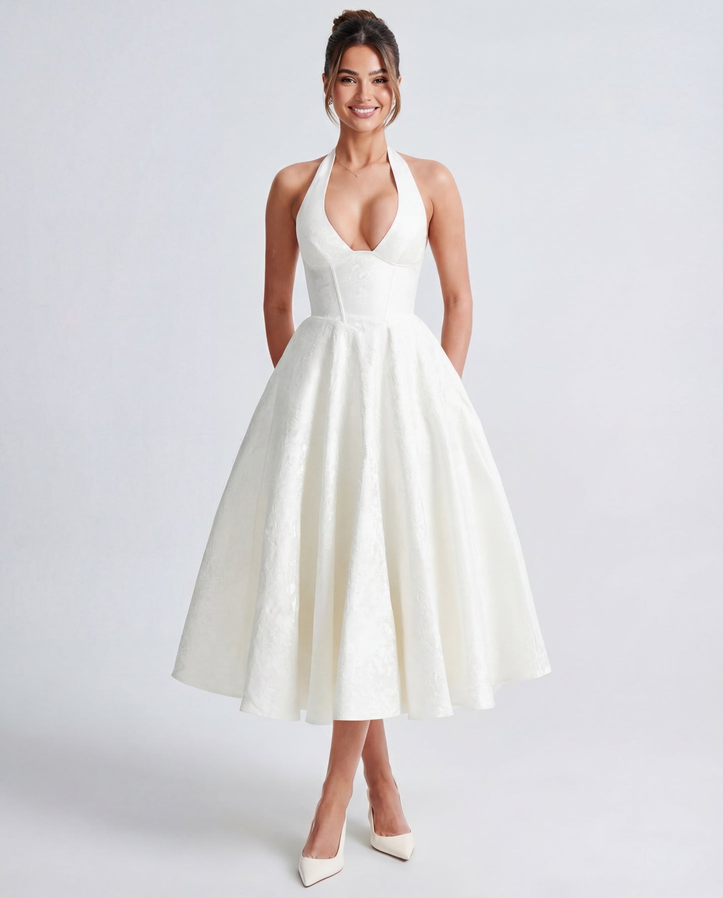 Evelyn | Women's Halterneck Jacquard Midi Dress