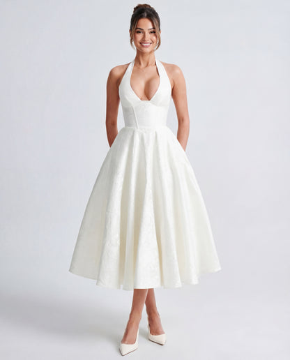 Evelyn | Women's Halterneck Jacquard Midi Dress