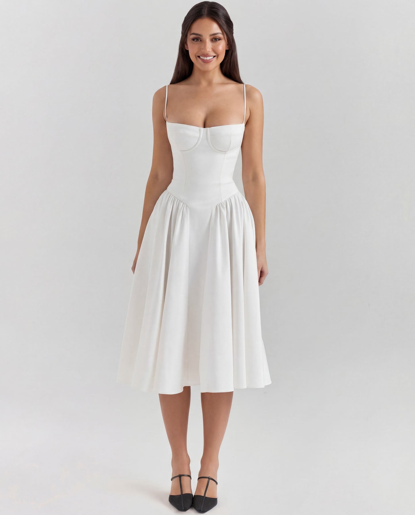 Amaria | Women's Underwired Sweetheart Structured Twill Corset Midi Dress
