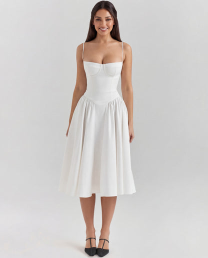 Amaria | Women's Underwired Sweetheart Structured Twill Corset Midi Dress