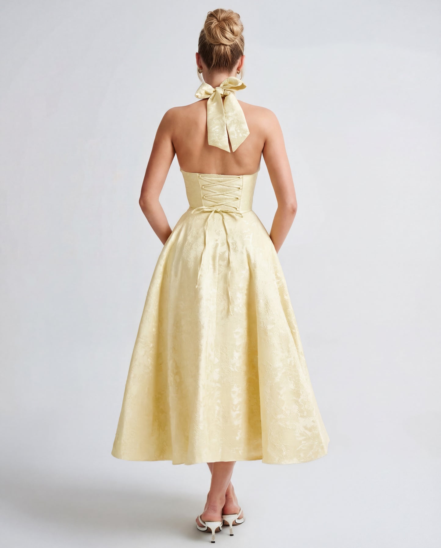 Evelyn | Women's Halterneck Jacquard Midi Dress