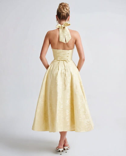Evelyn | Women's Halterneck Jacquard Midi Dress