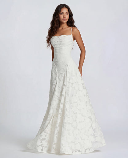 Sofia | Women's Straight-Neckline Flowing Lace Maxi Dress