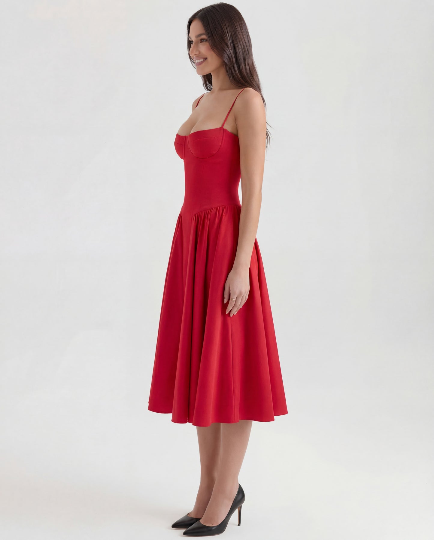 Amaria | Women's Underwired Sweetheart Structured Twill Corset Midi Dress