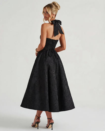 Evelyn | Women's Halterneck Jacquard Midi Dress