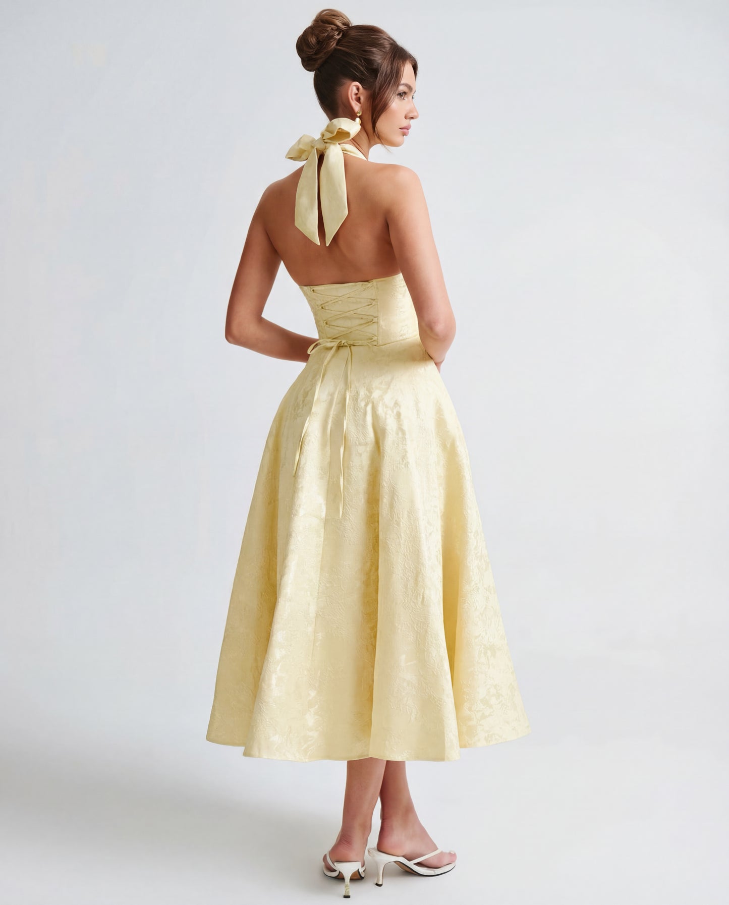 Evelyn | Women's Halterneck Jacquard Midi Dress