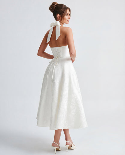 Evelyn | Women's Halterneck Jacquard Midi Dress