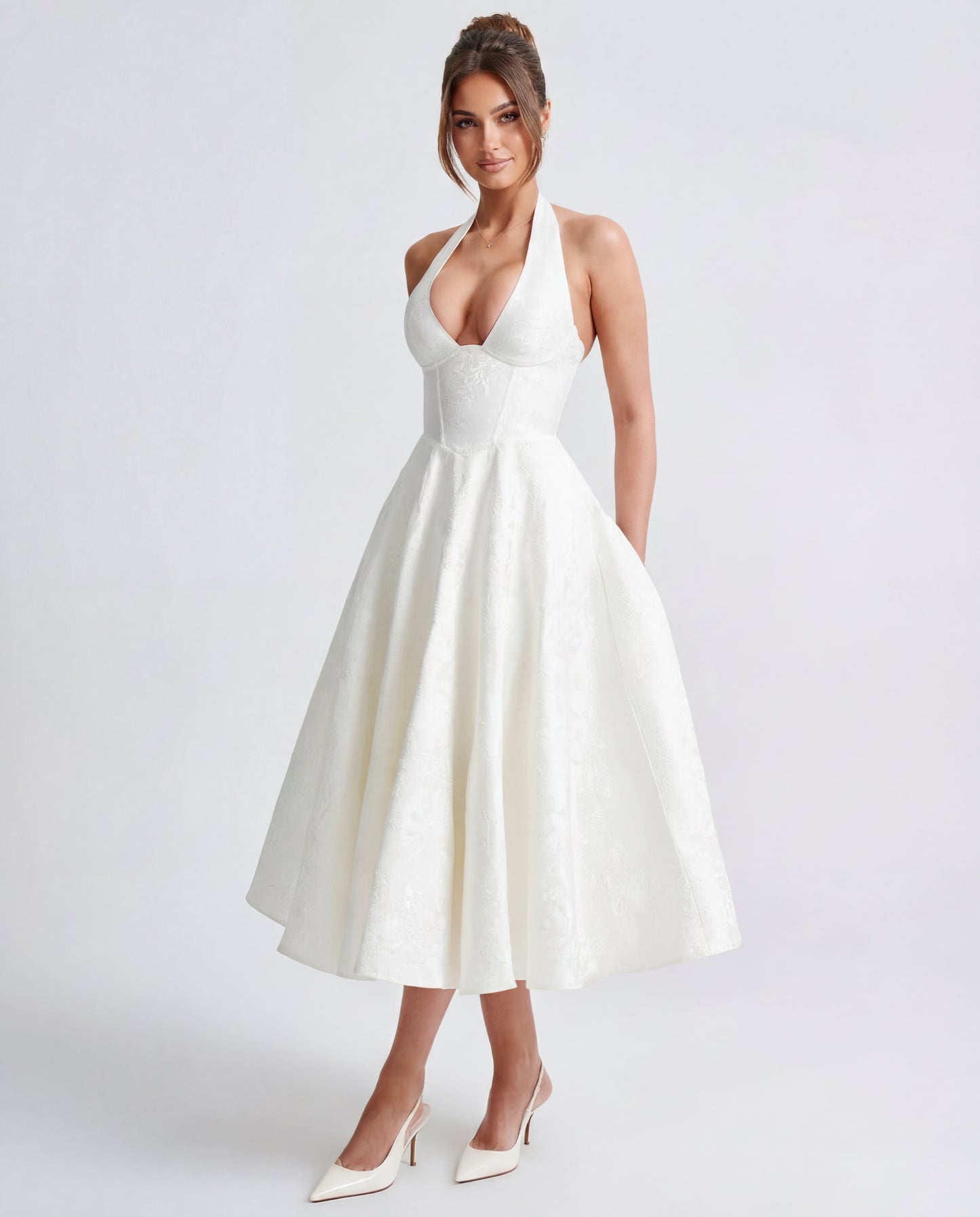 Evelyn | Women's Halterneck Jacquard Midi Dress