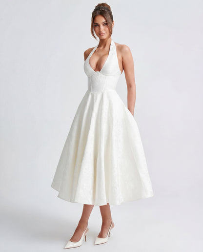 Evelyn | Women's Halterneck Jacquard Midi Dress