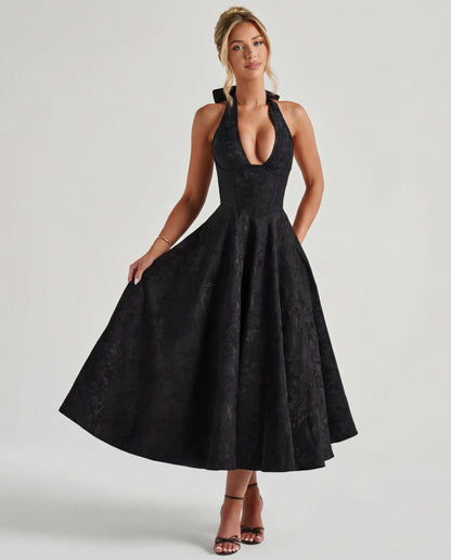 Evelyn | Women's Halterneck Jacquard Midi Dress
